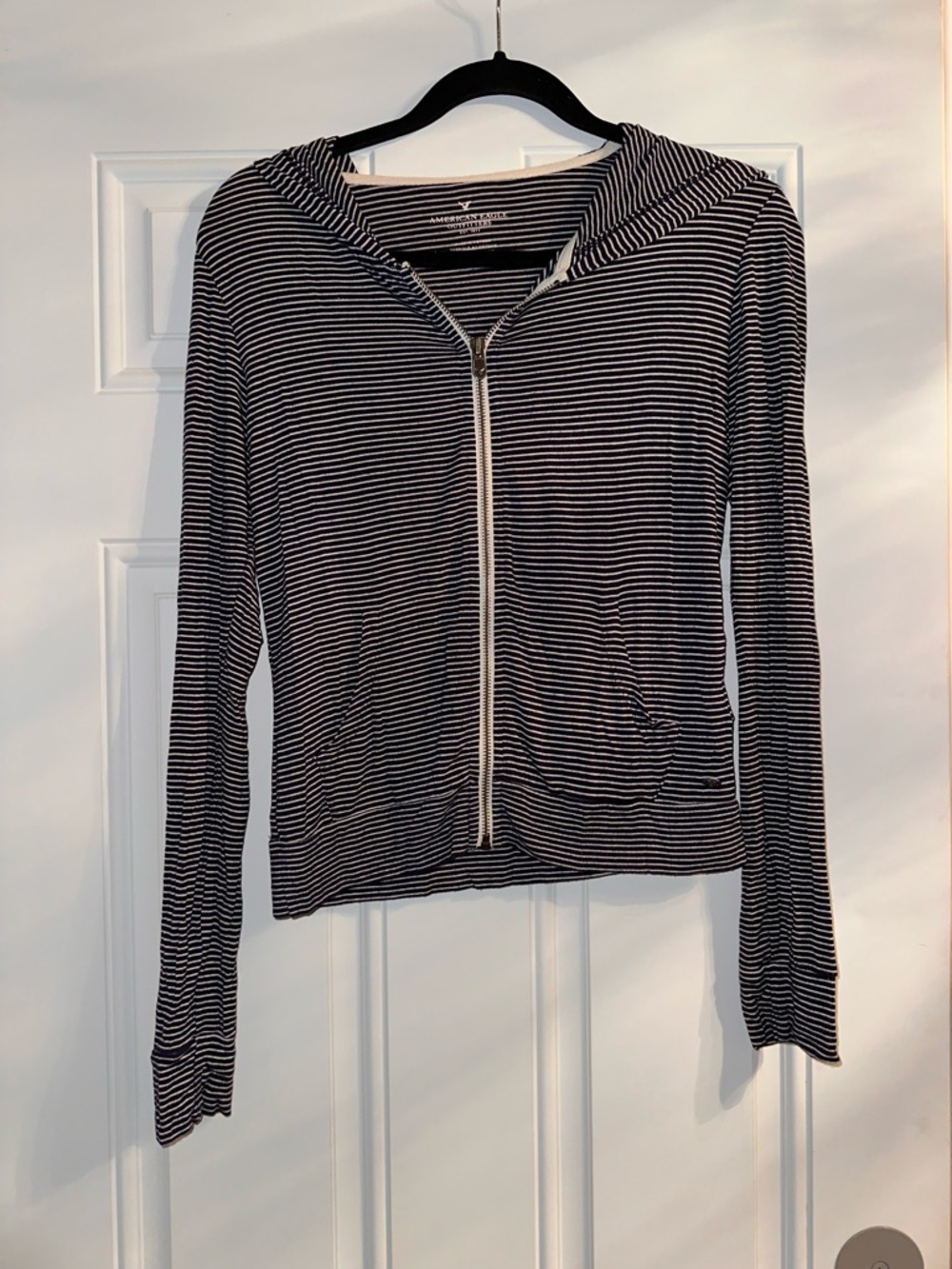 American Eagle Outfitters Black & White Striped Zip Hoodie